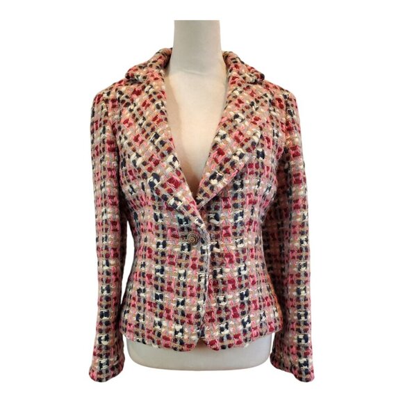 Fashionista Jackets & Blazers - FASHIONISTA SZ M Vintage Tweed Wool/Mohair Blend Blazer  Pink Red Tan Made USA